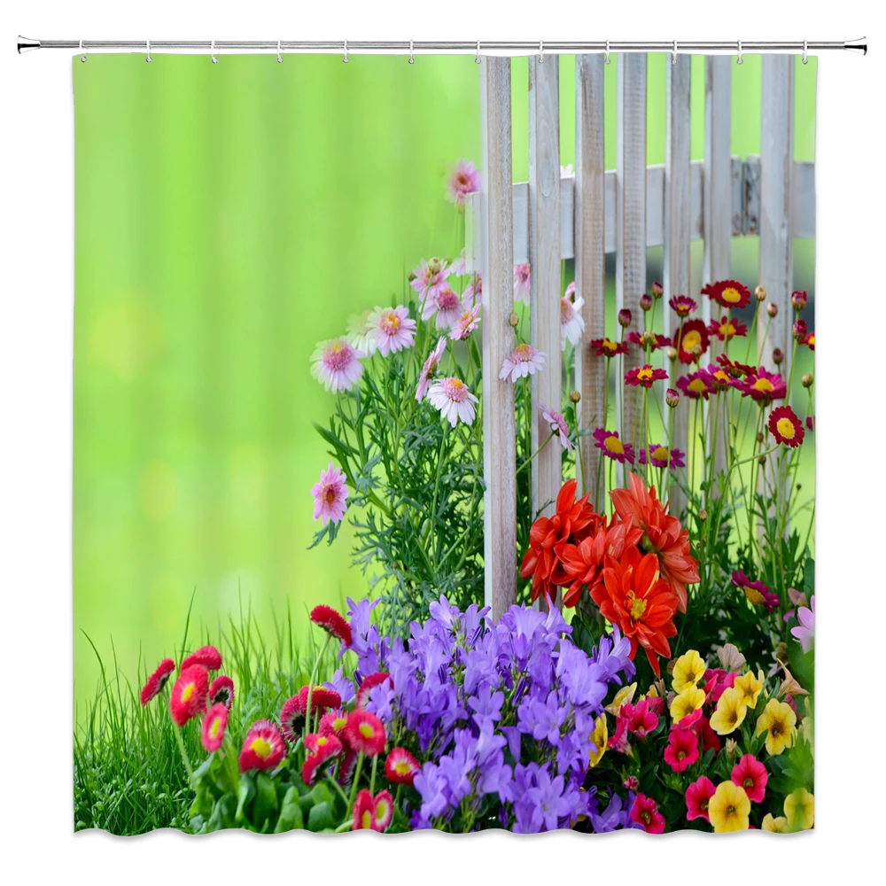 flower butterfly shower curtains floral plant spring scenery home bathroom decor waterproof polyester fabric bathtub curtain set free global shipping