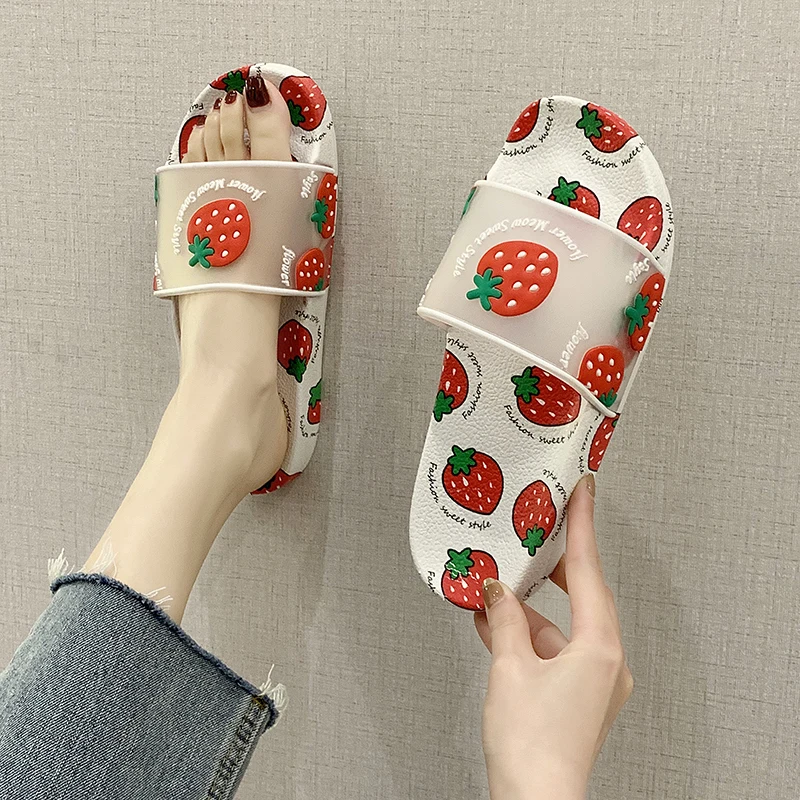 Новые летние мягкие домашние и уличные тапочки с фруктовым узором милые женские