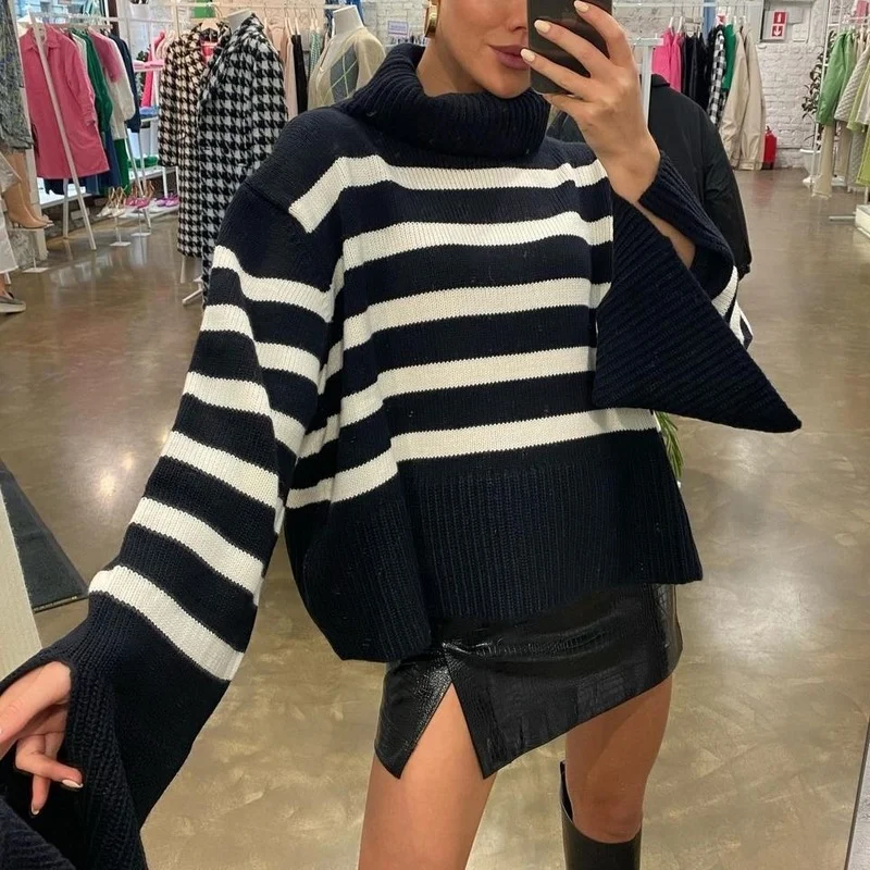 

2021 New Women's Turtleneck Sweater Fall Winter Knitted Pullovers For Women Casual Knitwear Long Sleeve Oversized Tops