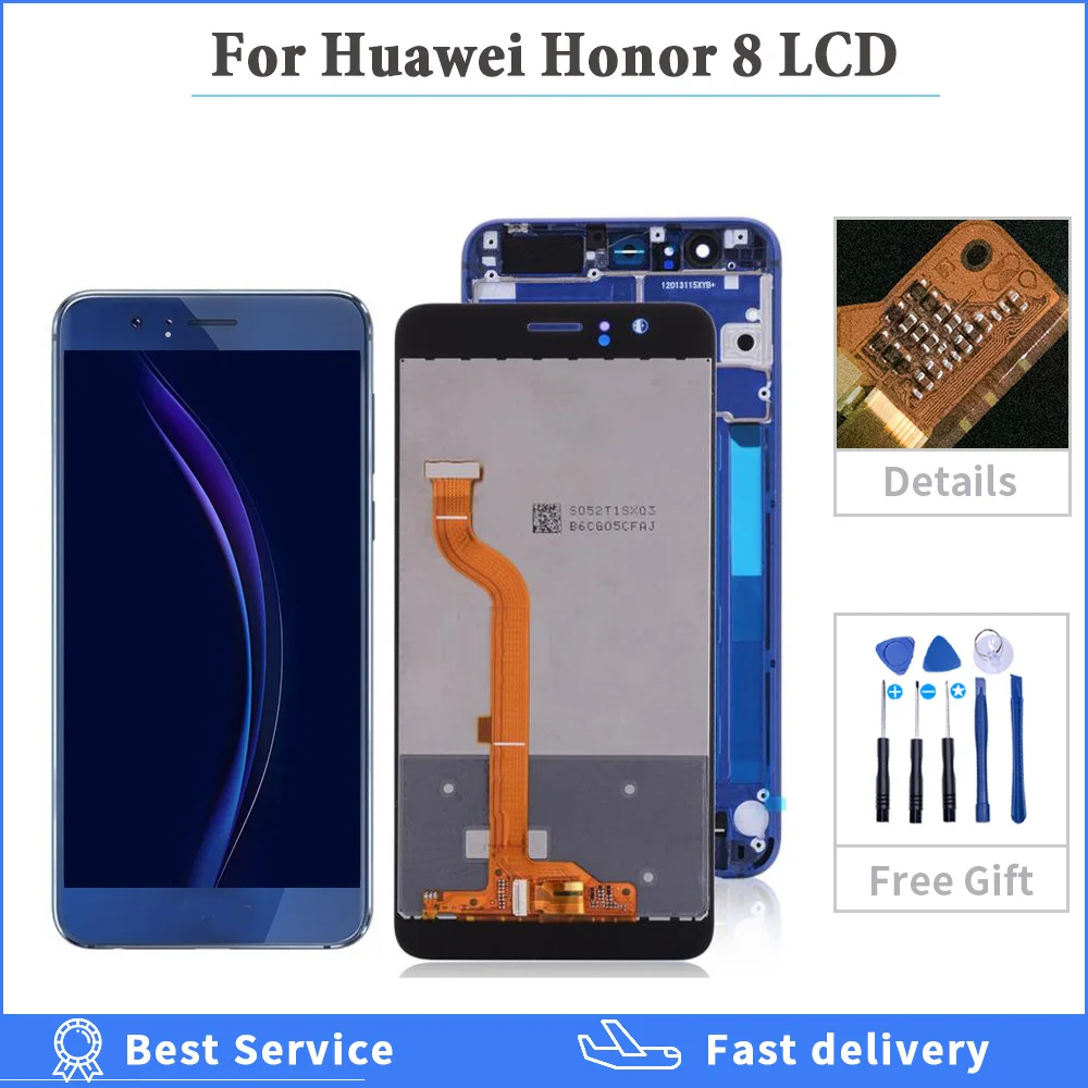 Для huawei Honor 8 ЖК-дисплей Дисплей Сенсорный экран дигитайзер для huawei Honor 8 ЖК-дисплей с рамкой FRD-L19 FRD-L09 Замена 5," ЖК-дисплей