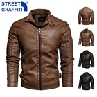Куртка мужская мотоциклетная из искусственной кожи, повседневная байкерская куртка на молнии с флисовой подкладкой, с вышивкой, Осень-зима 2021