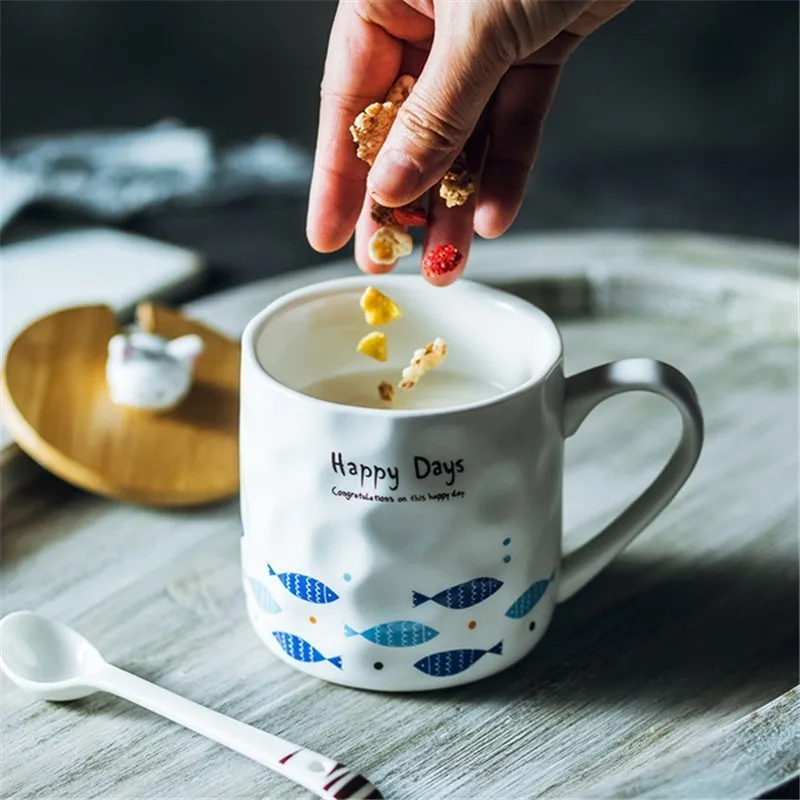 Керамические кружки с крышкой Мультяшные кофейные термостойкие дизайнерские