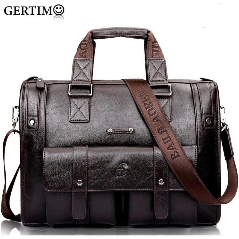 Hot Men Leather Black Briefcase Business Handbag Messenger Bag Male Vintage Shoulder bag Men's Large Capacity Laptop Travel Bag