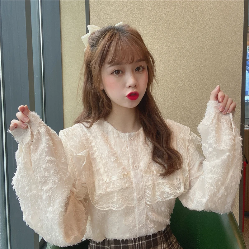 

Sweet Style Lace Up Loose Women's Clothing Blouse Autumn Long Sleeve Shirts Korean Clothes Female Tops New Blusas Mujer De Moda
