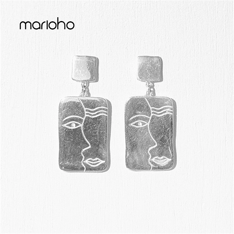 Ретро абстрактный человеческое лицо силуэт квадратные серьги капли из металла