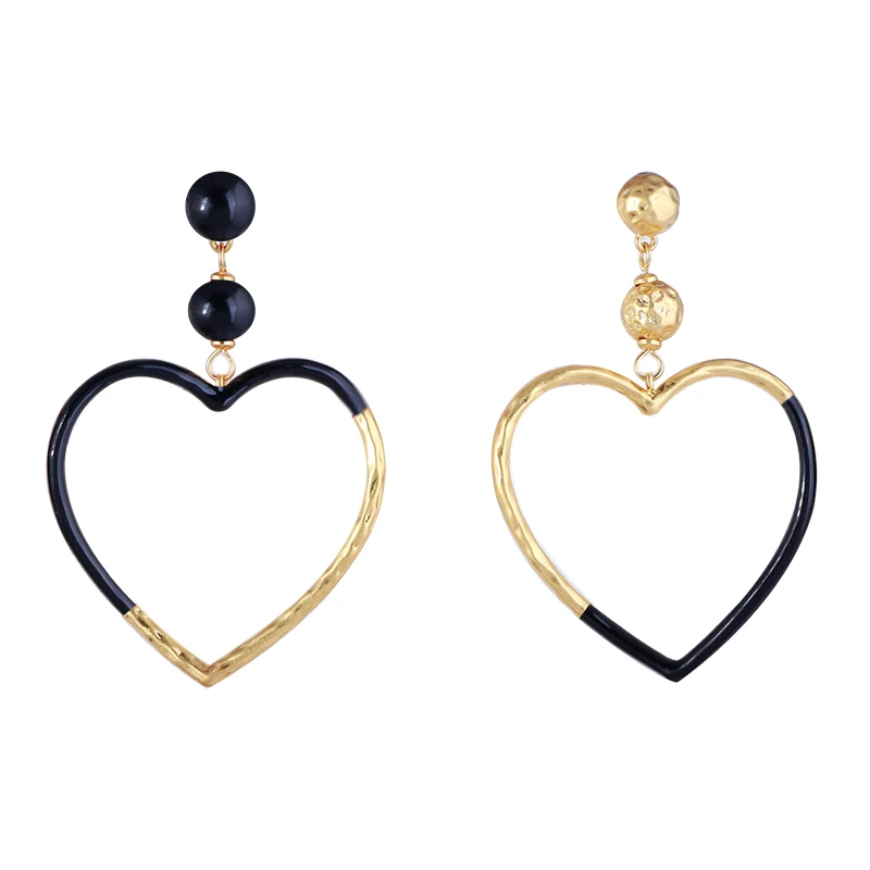

European and American jewelry fashion hollow love shape hand painted enamel color glaze asymmetric simple earrings earrings