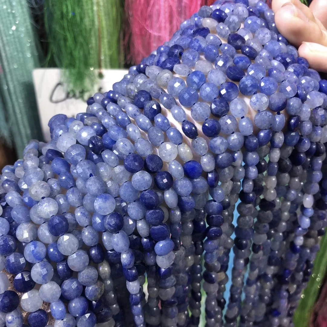 

Blue Aventurine Oblate Faceted Natural Stone Beads Making for Jewelry DIY Bracelet Necklace Accessories Size 6mm length 38cm
