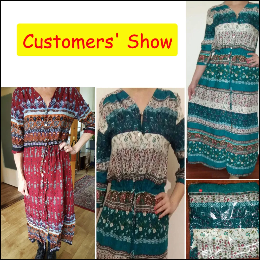 

New Long Dress Bohemian Sexy V-neck Women Maxi Long Dress Floral Print Retro Hippie Vestidos Woman Party Night Elegant Dress