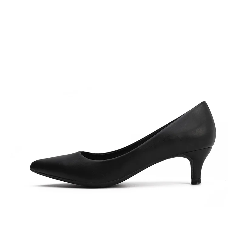 

Black Work Shoes Small Heel Single Shoes High Heel Soft Leather Professional Flight Attendants Thin Heel 3cm Heel Women Shoes