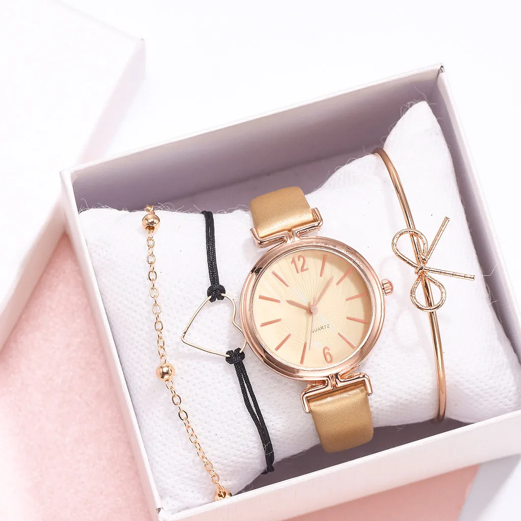 Женский набор часов 4 шт Женские кварцевые наручные часы кожаный дамский браслет