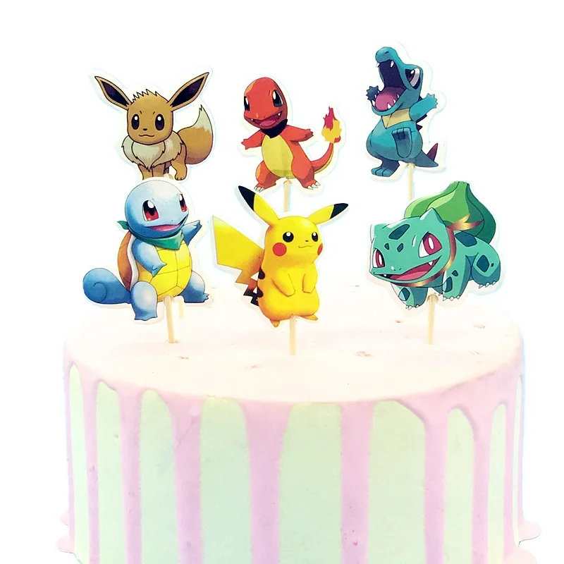 Pikachu Insert Card Pokemon Go Figures Party Cake Topper Pet Charmander Squirtle Bulbasaur KidS Happy Meal Birthday Decorations | Дом и сад