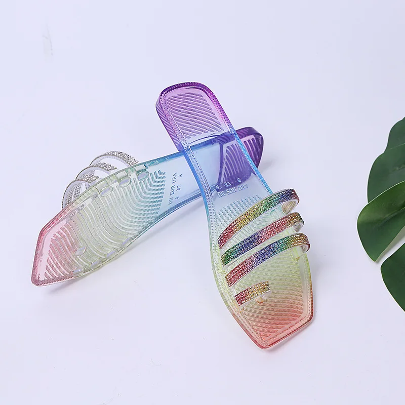 

LEMAI Transparent Colorful Crystal Slippers Women Summer Casual PVC Bordered Slip-on Sandals Square Flip-toe Slippers for Women