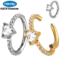 1pcs g23 titanium piercing 16g earring hoop heart shaped cz hinged segment daith helix nose rings septum perforated body jewelry