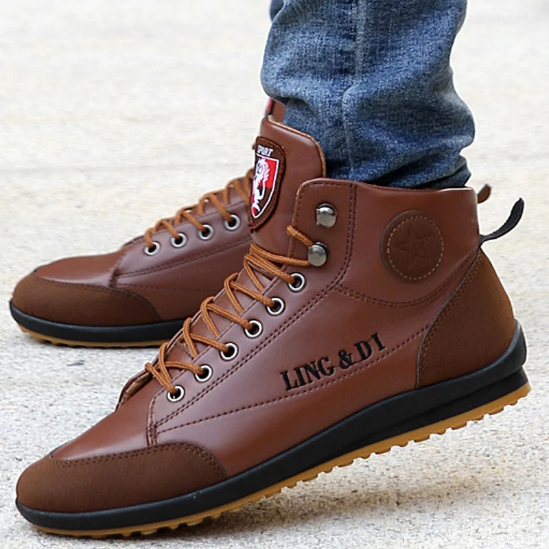 Мужские кожаные ботинки на шнуровке повседневные до щиколотки размер 46 для осени