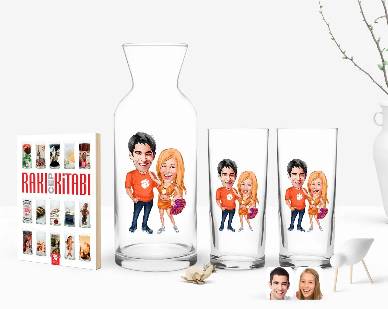 

Персонализированные Цветные принты на День святого Валентина карикатура двойной Arrack чашки графин и карманная книжка подарок Seti-54