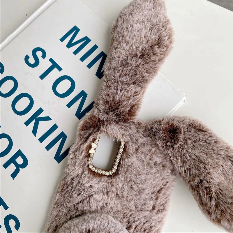Soft Plush Case For Realme 1 2 3 3i 5 5i 5s 6 6i 6s 7 7i 8 5G Narzo 10 10A 20 20A 30 30A Pro Furry Rabbit Bunny Fur Hair Cover