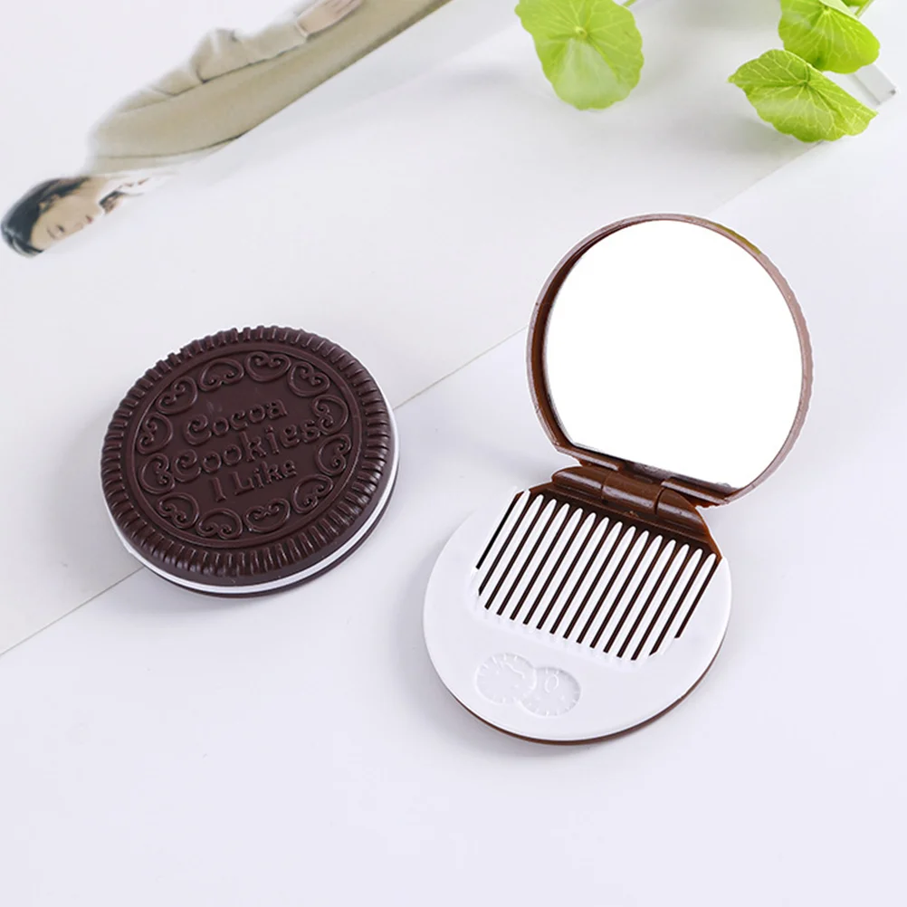 Fashion Chocolate Cookies Compact Pocket Mirror Cosmetic with Comb Makeup Accessories (Dark Coffee) | Красота и здоровье