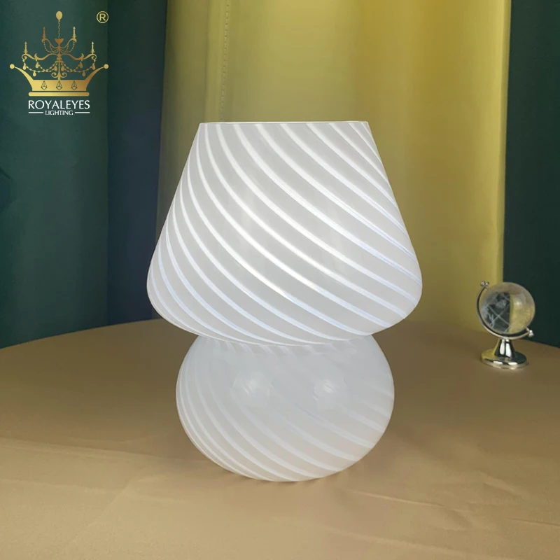 

Korea Ins Style Striped Mushroom Table Lamp 7.48 Inches Murano Style Striped Glass Lamp Study Bedside Living Room Bedroom Decor