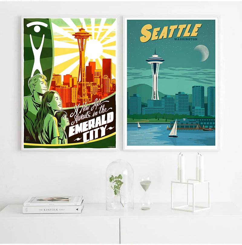 Дорожная холщовая картина из США Сиэтл Вашингтон винтажные настенные