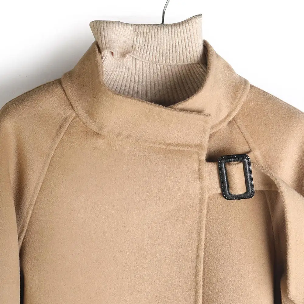 

2020 New Fashion Stand-up Collar Double-sided Cashmere Mid-length Style Wide Loose Hand-stitched High-end Jacket Women B138