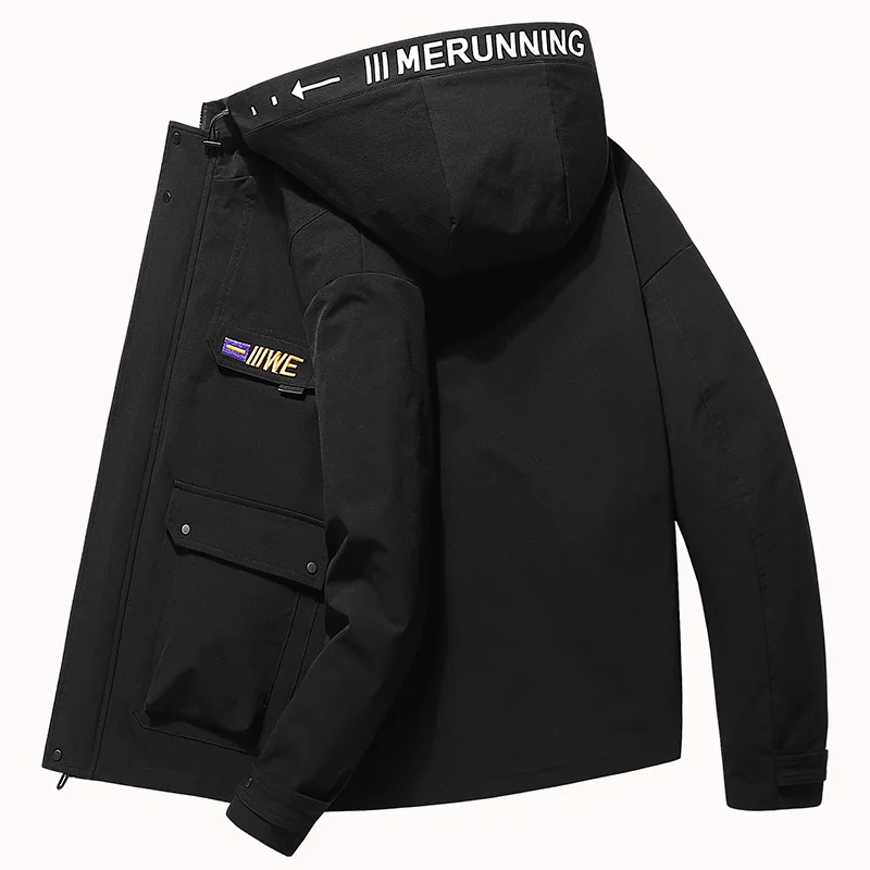 

Men's jacket 2020 new hooded straight thin jacket solid color jacket men's high quality large size men's clothing 4XL