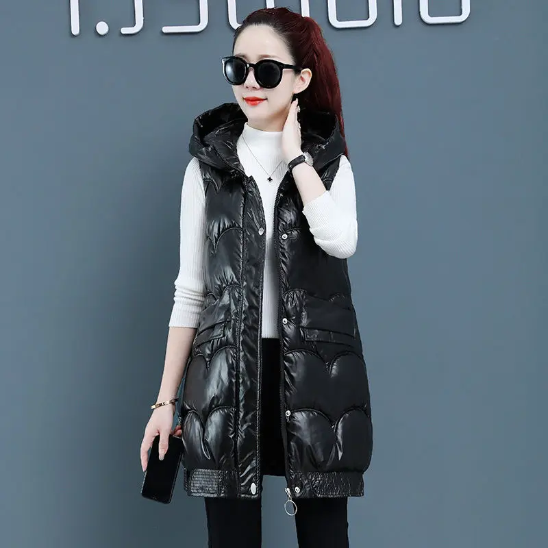 

Women 2023 Winter Coat Hooded Warm Vest Down Cotton Jacket Female Short Sleeveless Wadded Feminina Chalecos X42