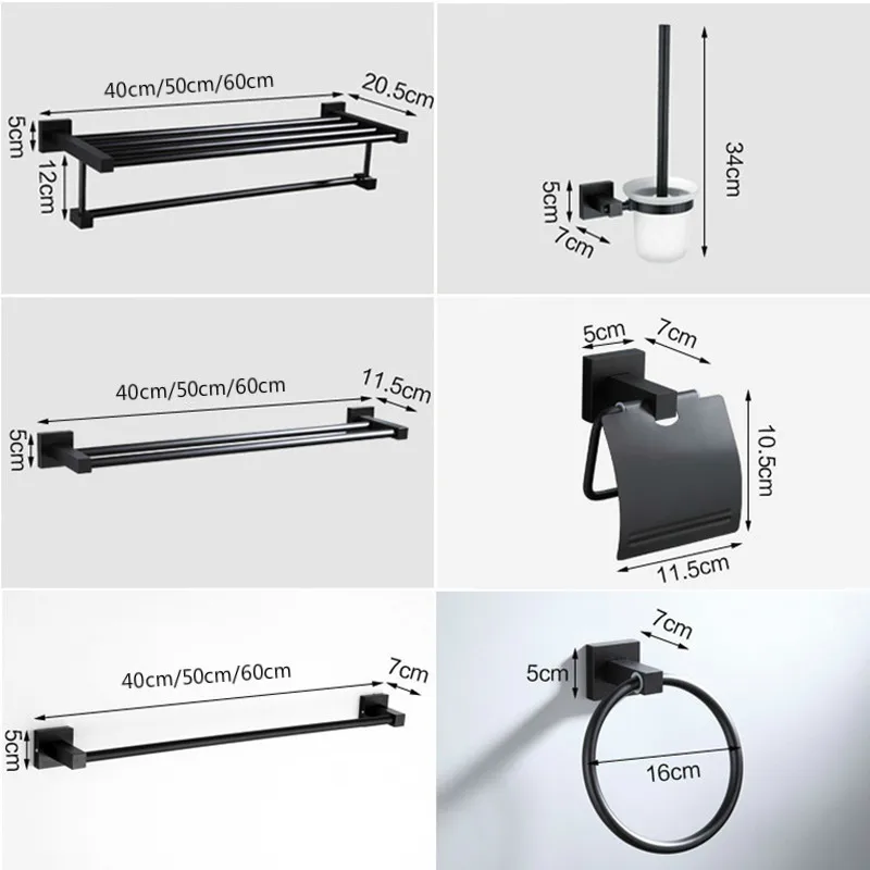 

Black Wall-mounted Stainless Steel Clothes hook Toilet Paper Holder Towel Bar Kitchen Facilities Hardware Bathroom Accessories