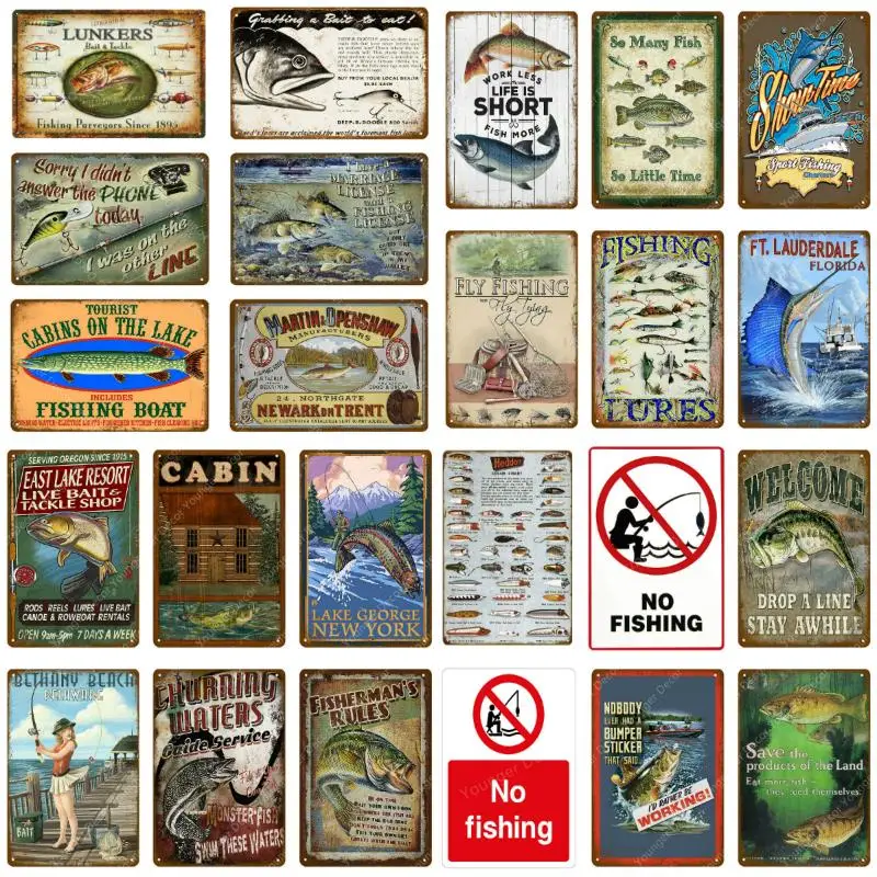 

Fischerboot Decor Keine Angeln Vintage Zinn Zeichen Retro Poster Wand Dekor Für See Haus Kabine Fisch Geschenk Lunkers Metall pl