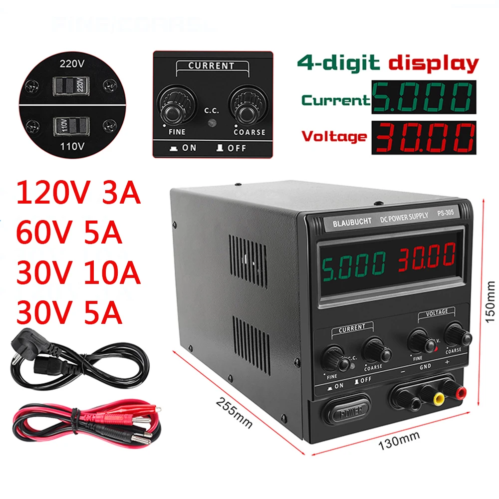 

BLAUBUCHT DC Lab Power Supply 30 V 10A Digital Switching Adjustable Power Source 60V 5A Bench Power Supplies Voltage Regulator