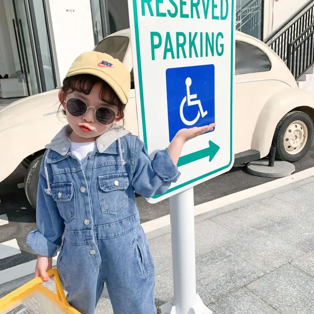 Джинсовый комбинезон с длинным рукавом на молнии капюшоном для мальчиков и