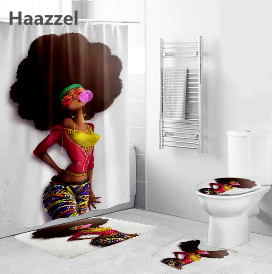 АФРИКАНСКАЯ ДЕВУШКА искусство 3D печать занавеска для душа унитаз губы крышка