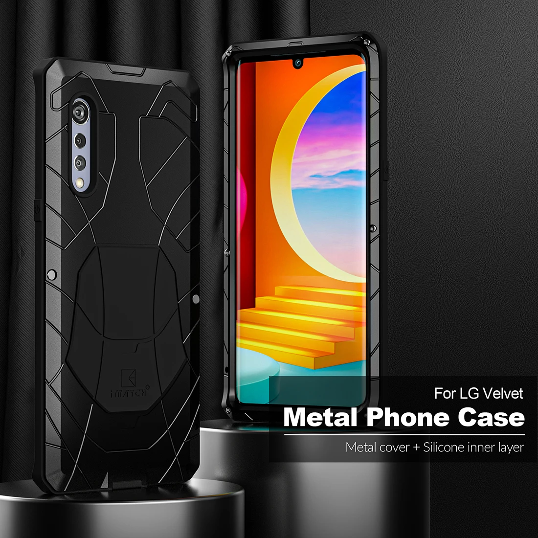 For LG Velvet Case with Tempered Glass Heavy Duty Protection Armor Shockproof Hard Aluminum Metal LG Velvet Phone Cases