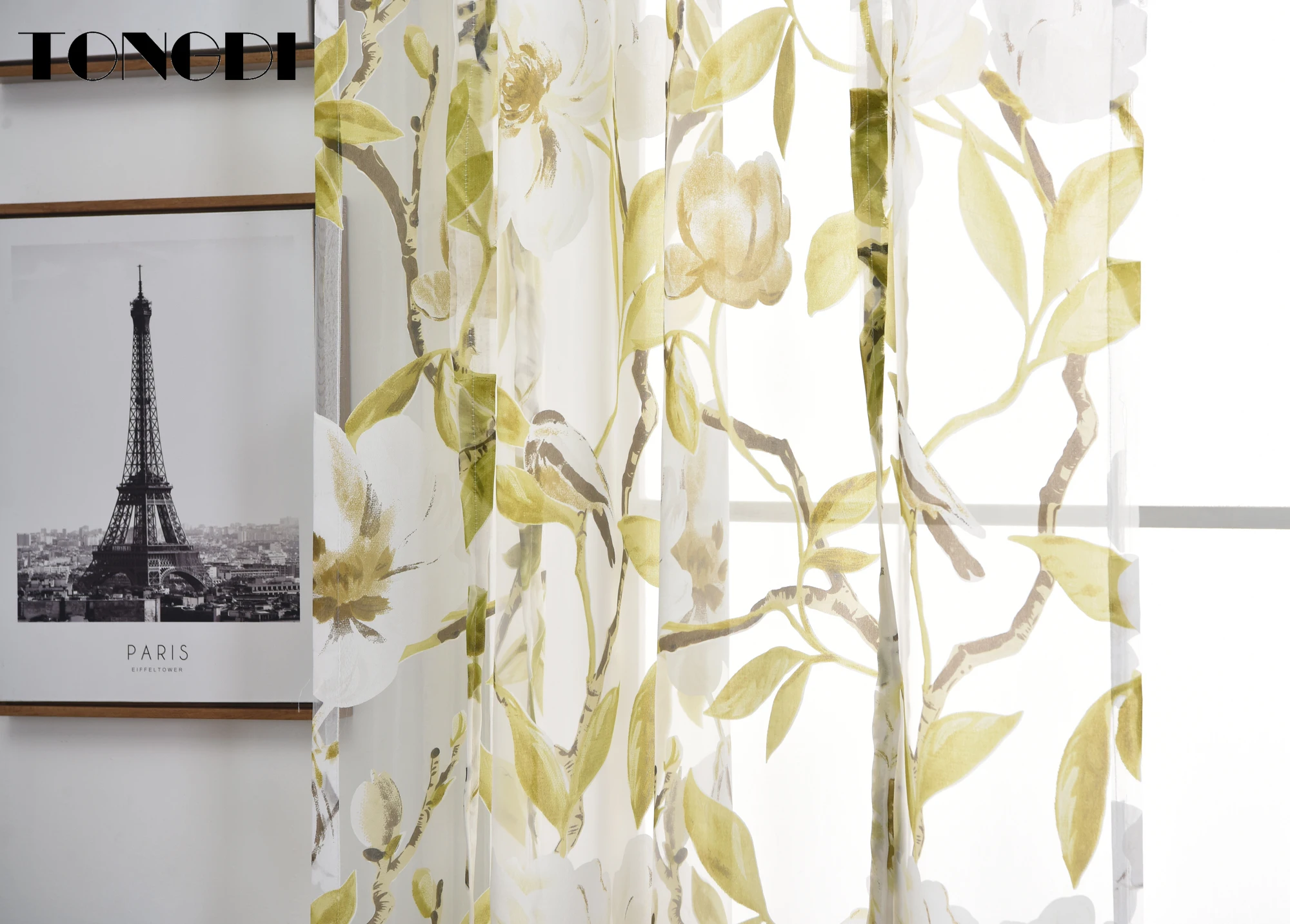 TONGDI Тюль с принтом пасторальная элегантная занавеска листьями цветочный