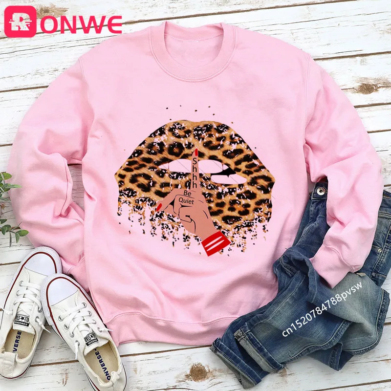 Женский свитшот с блестками и принтом в виде красных губ осенняя Толстовка для