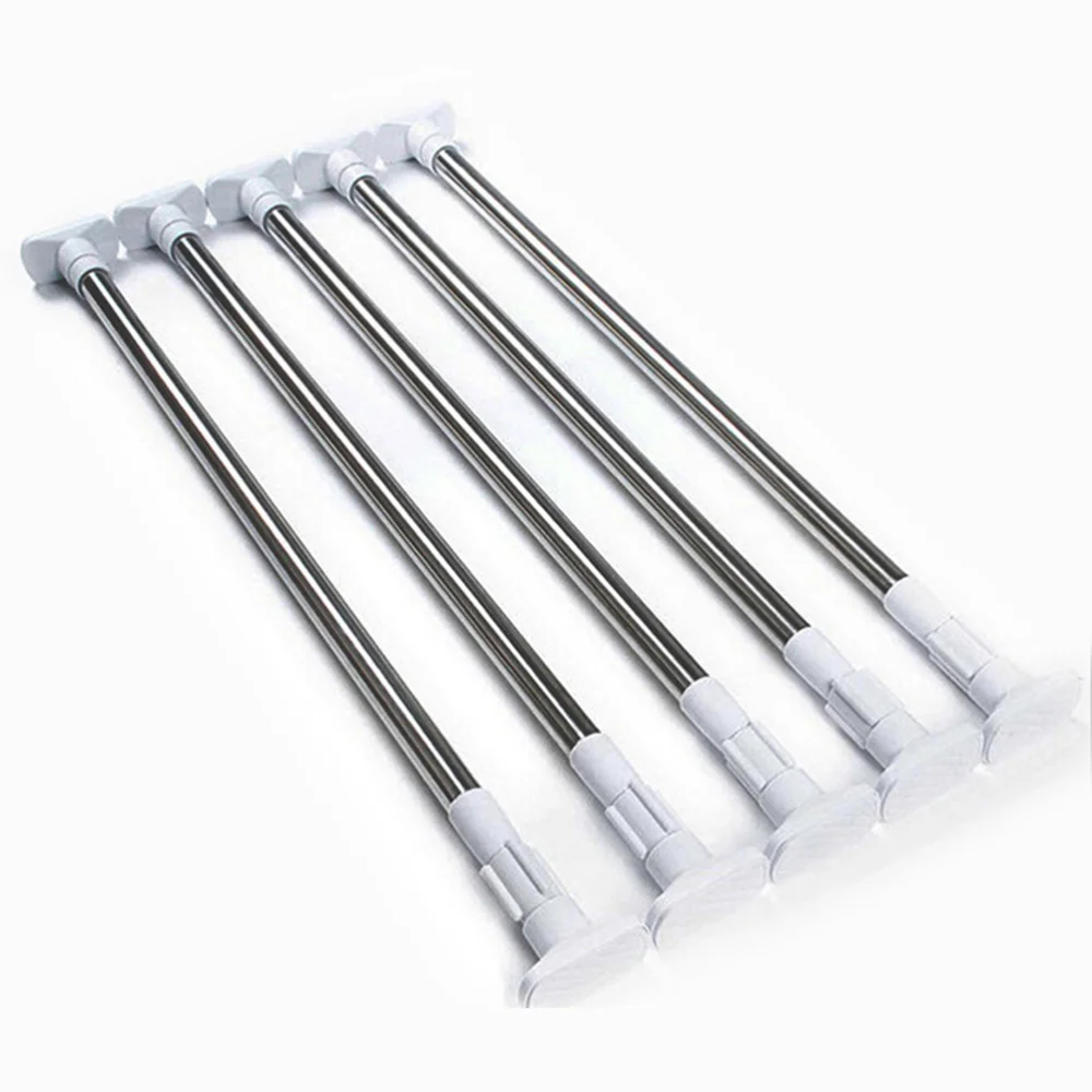 

70CM to 120CM Adjustable Stainless Steel Spring Tension Rod Rail with Rubber Rectangular Heads for Clothes / Towels / Curtains (