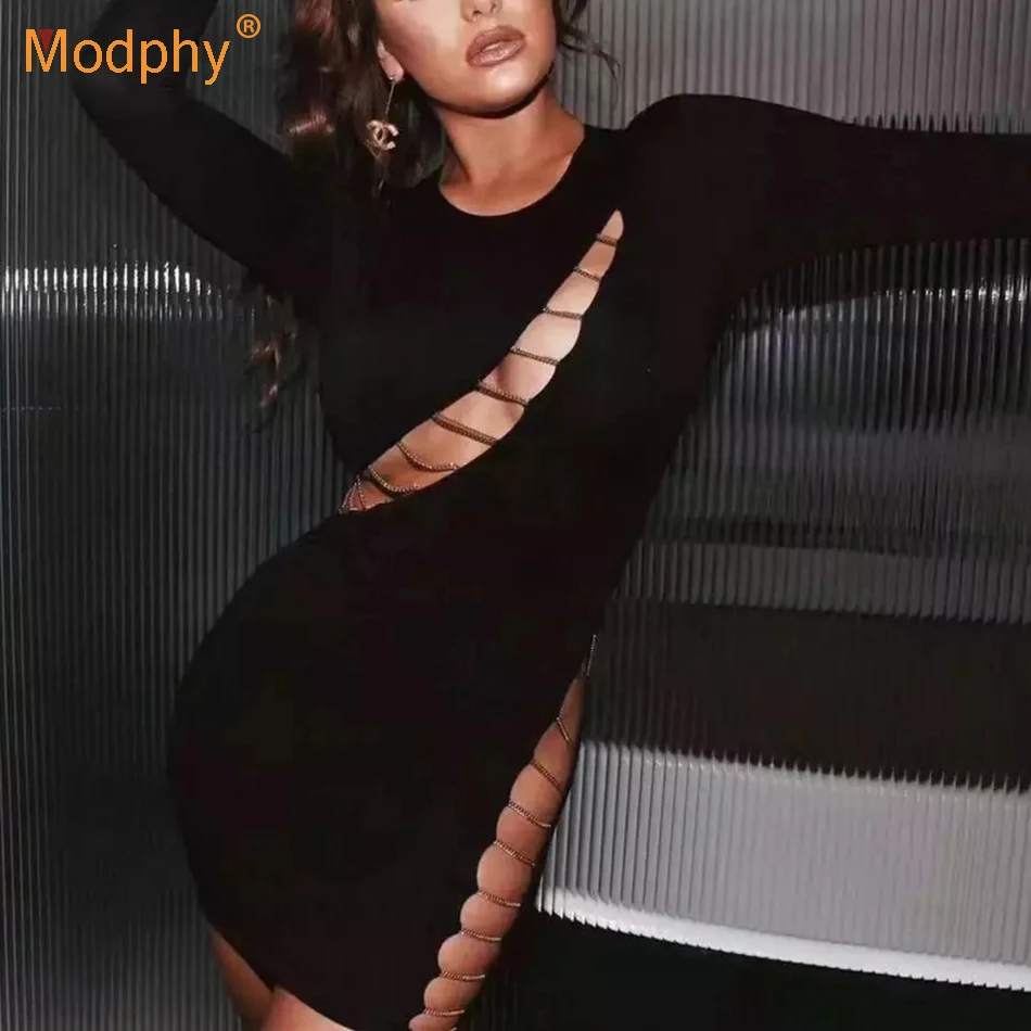 

2021 весенние женские черные пикантные с О-образным вырезом и длинным рукавом, глубокий вырез, с низким вырезом на спине Бандажное Платье обле...