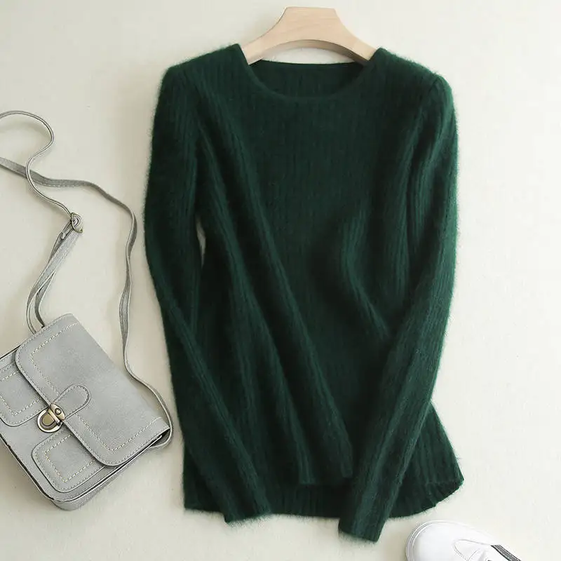 dark green Loose Sweater Women Hot Sale Soft Jumpers Mink Cashmere Knitted New O-Neck Standard Clothes Ladies Pullovers - Цвет: dark green