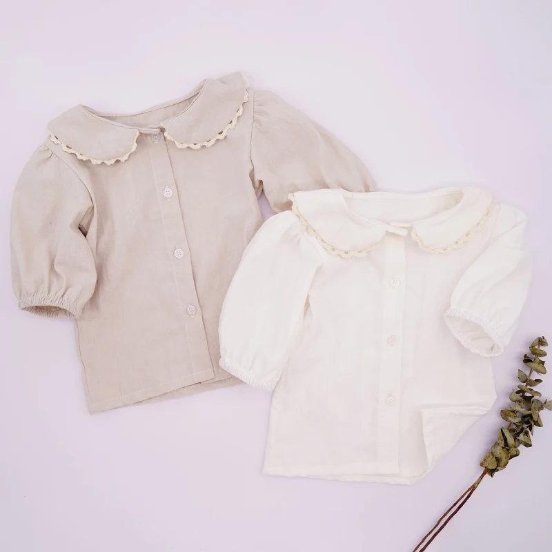 Хлопковая блузка для маленьких девочек рубашки модные детские кружевные топы