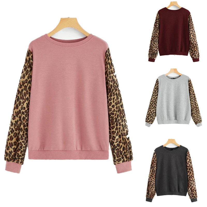 Женский свитшот с леопардовым принтом длинным рукавом | Женская одежда