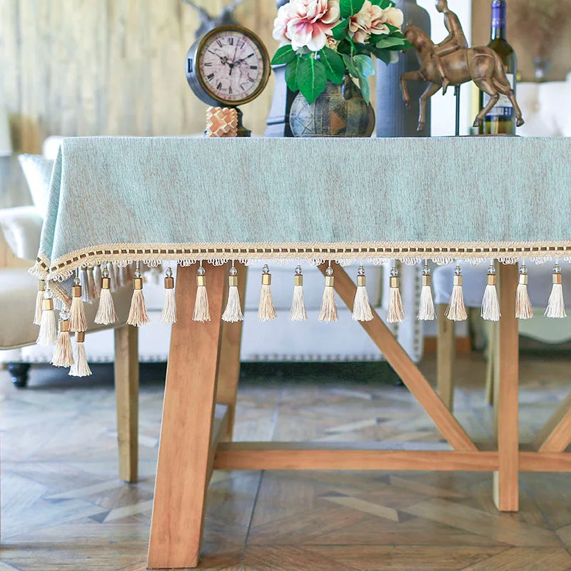 Nordic Стиль класса люкс Скатерти кисточкой сплошной Цвет с большим голубым