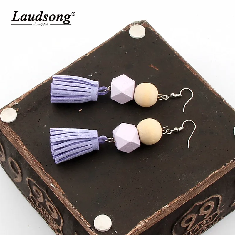 Женские Модные Висячие серьги 1 пара квадратные круглые деревянные бусины темно