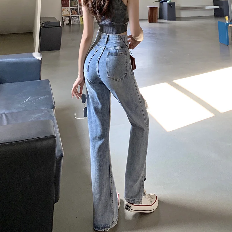 

Woman Jeans Ripped High Waist Clothes Wide Leg Denim Clothing Streetwear Vintage Quality 2021 Fashion Harajuku Straight Pants