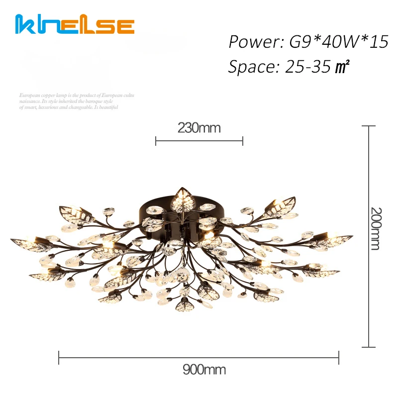15 Light Black Khelse Хрустальный потолочный светильник романтическая лампа для спальни освещение комнаты DIY современный золотой черный светодиодный K9 спальня Хрустальное освещение - Цвет корпуса: 15 Light Black