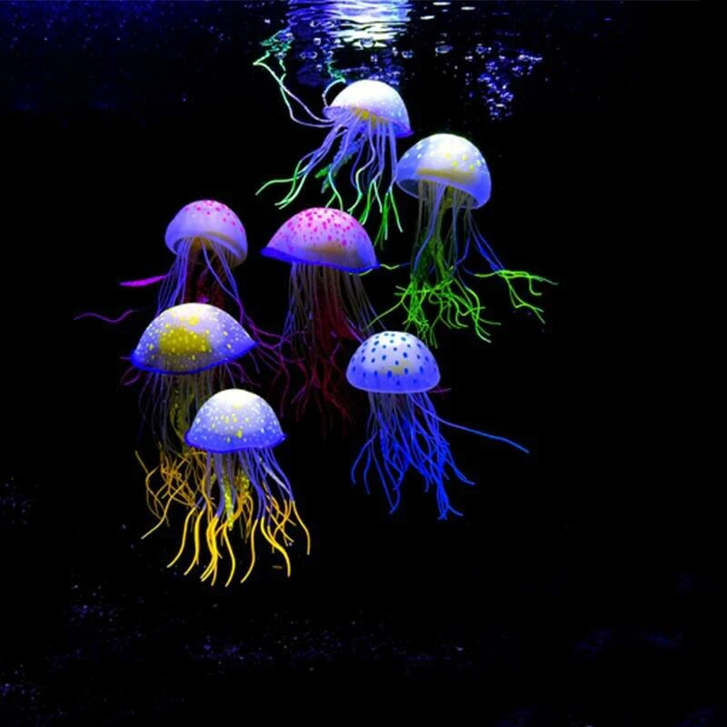 

Silicone Artificial Jellyfish Night Luminous Hippocampus Manta Fish Tank Aquarium Ornament Underwater Sea Horse Decor