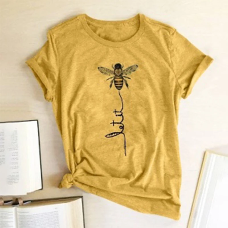 

2021 Fashion Women Bee Print T-shirt Aesthetics Graphic Short Sleeve Cotton Polyester T Shirts Female Camisetas Verano Mujer