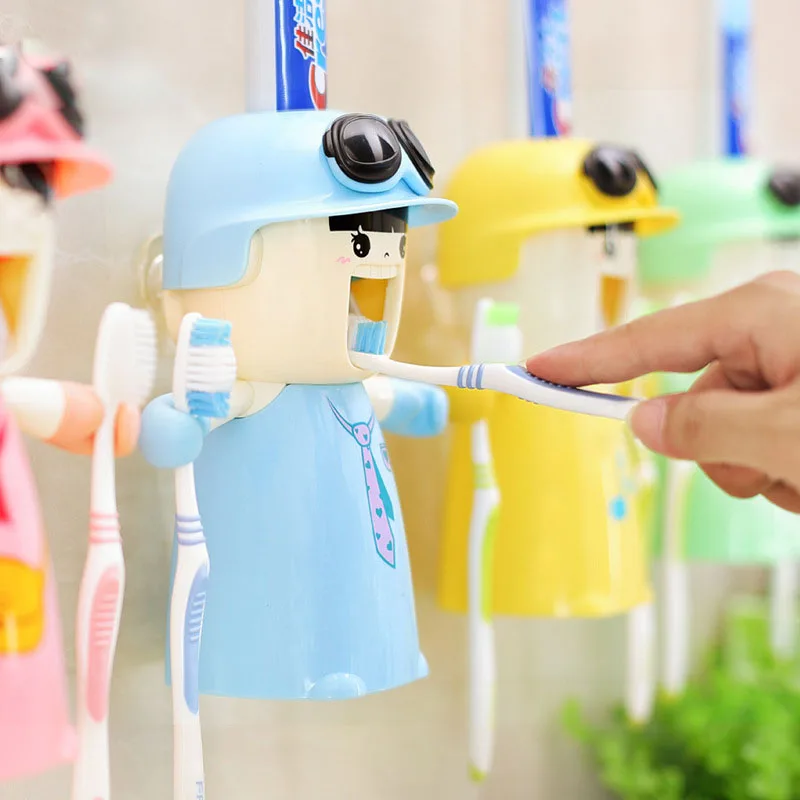 

Выжималка для зубной пасты с мультяшным рисунком, держатель для зубных щеток, Настенный Автоматический Диспенсер зубной пасты для ванной к...