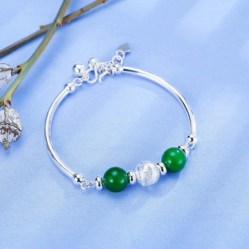 Bague Ringen Серебро 925 нефритовый браслет Круглый Зеленый Халцедон Открытый