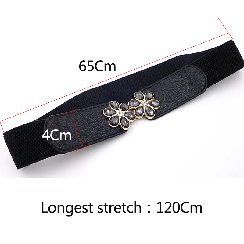 

new womens crystal plum blossom mouth belts Dress wild fashion decoration ladies high-grade black buckle elastic waist belt