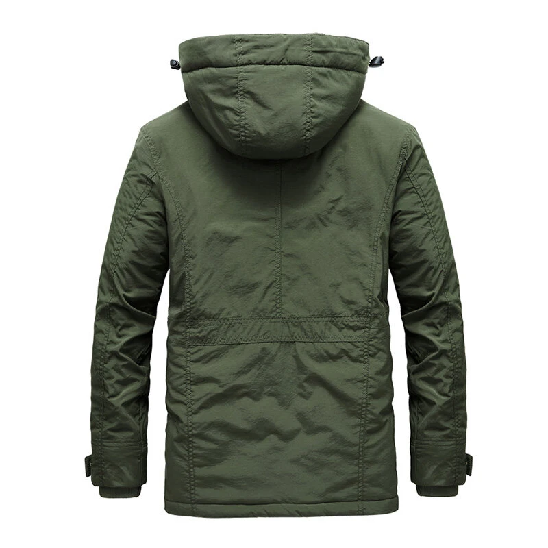 Winter Jacket Men Thick Padded Parka Fleece Liner Coat New Fur Collar Hooded Warm Outwear Male Multi-Pocket Windproof Overcoat