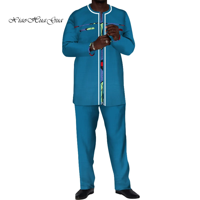 Мужской комплект из 2 предметов рубашка и брюки с Африканским восковым принтом в